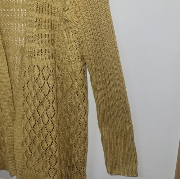 Marled Mustard Yellow Open-Front Knit Cardigan - Picture 5 of 12